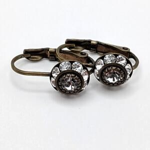 Liz Palacios Clear Swarovski Crystal Antiqued Brass Lever Back Drop Earrings
